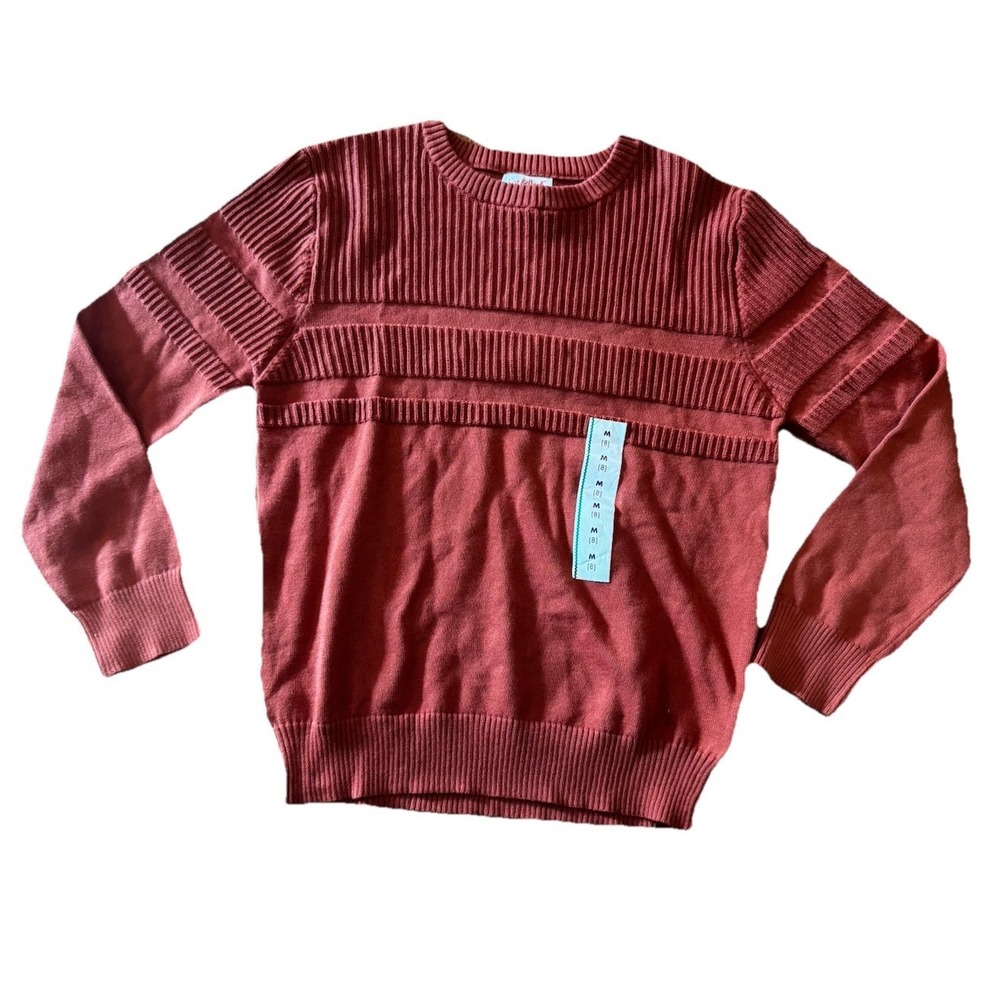 Cat & Jack Boys M (8) Crewneck Sweater Rust Orange 100% Cotton Ribbed NWT - Picture 2 of 6
